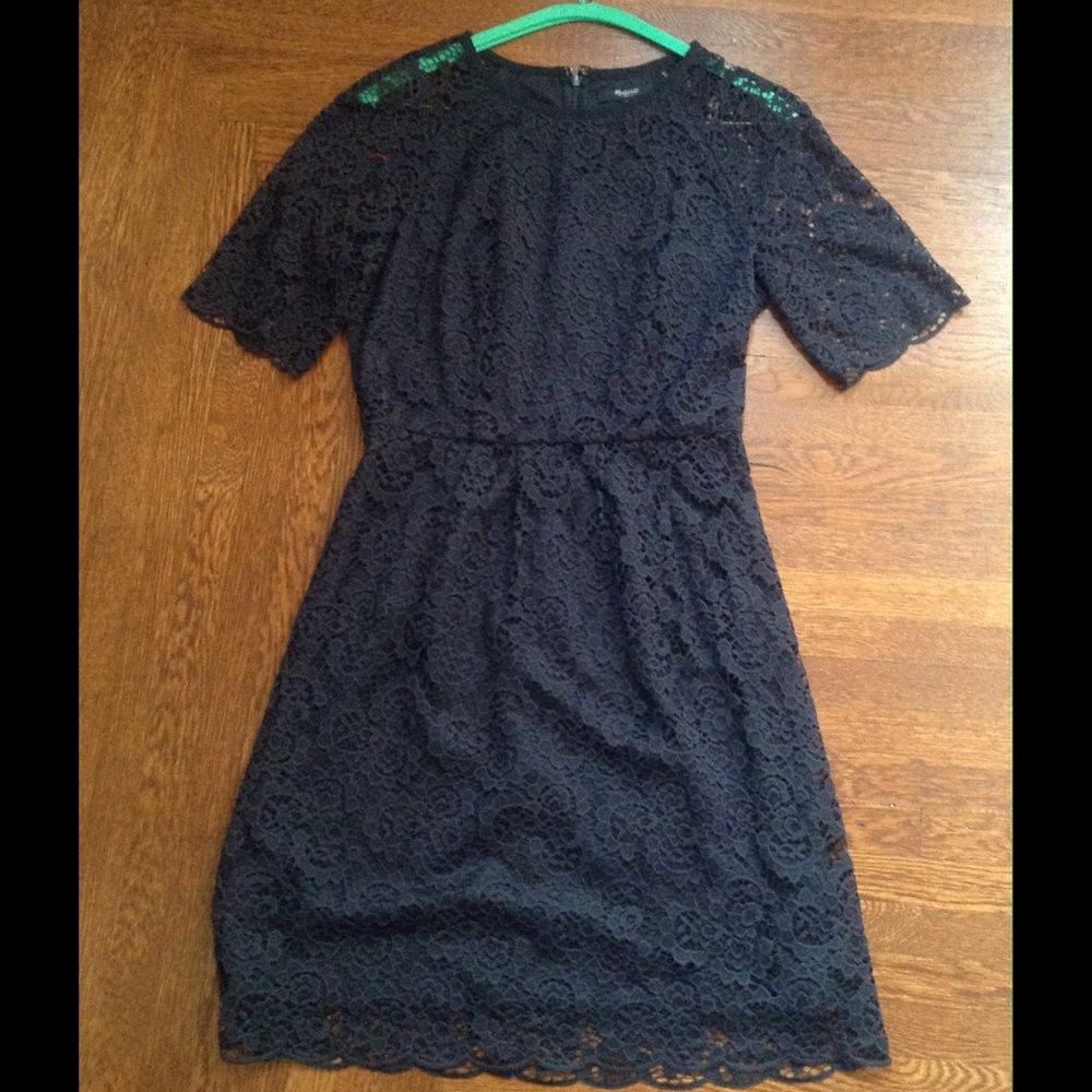 Madewell Black Lace Short-Sleeve Dress